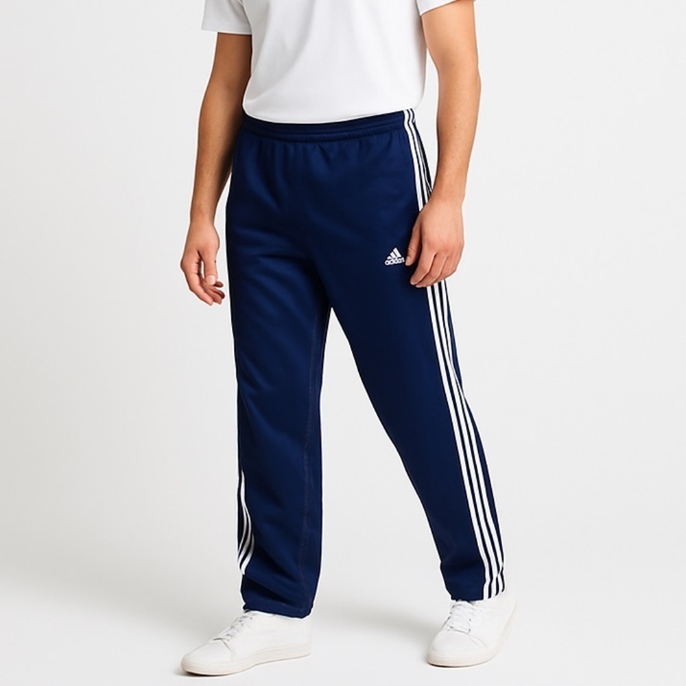 Adidas athleisure tearaway nylon track pants snap side straight leg M navy